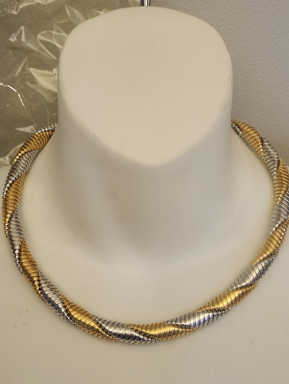 Two-Tone Gold & Silver Twisted Collar Necklace - 17 - 19 Inches